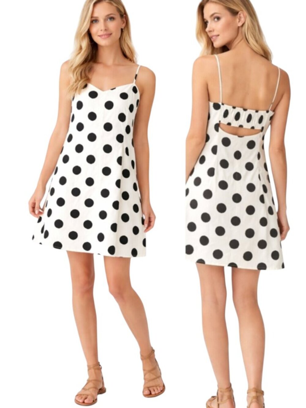LOFT White Polka Dot Spaghetti Strap Dress
